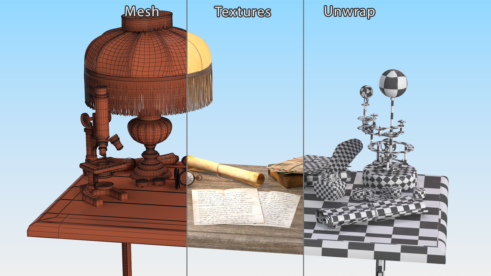 3D Vintage Table with Old Stuff model