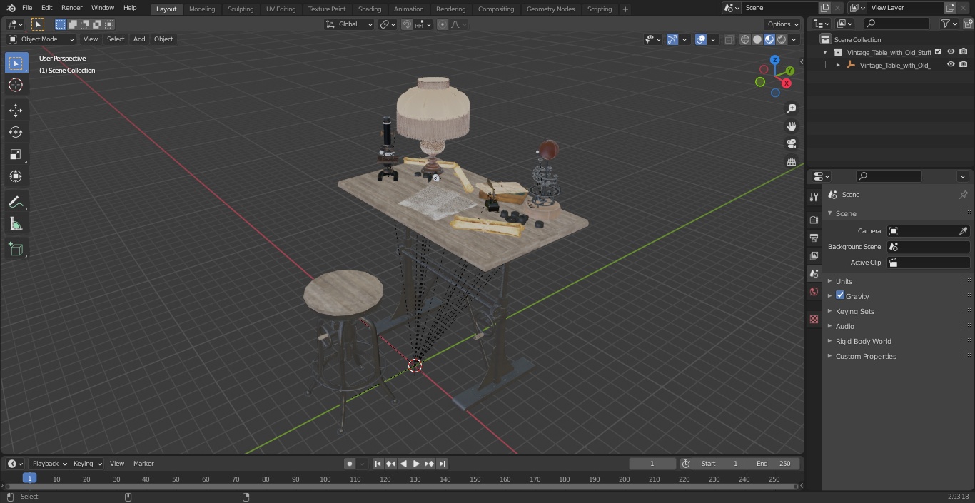 3D Vintage Table with Old Stuff model
