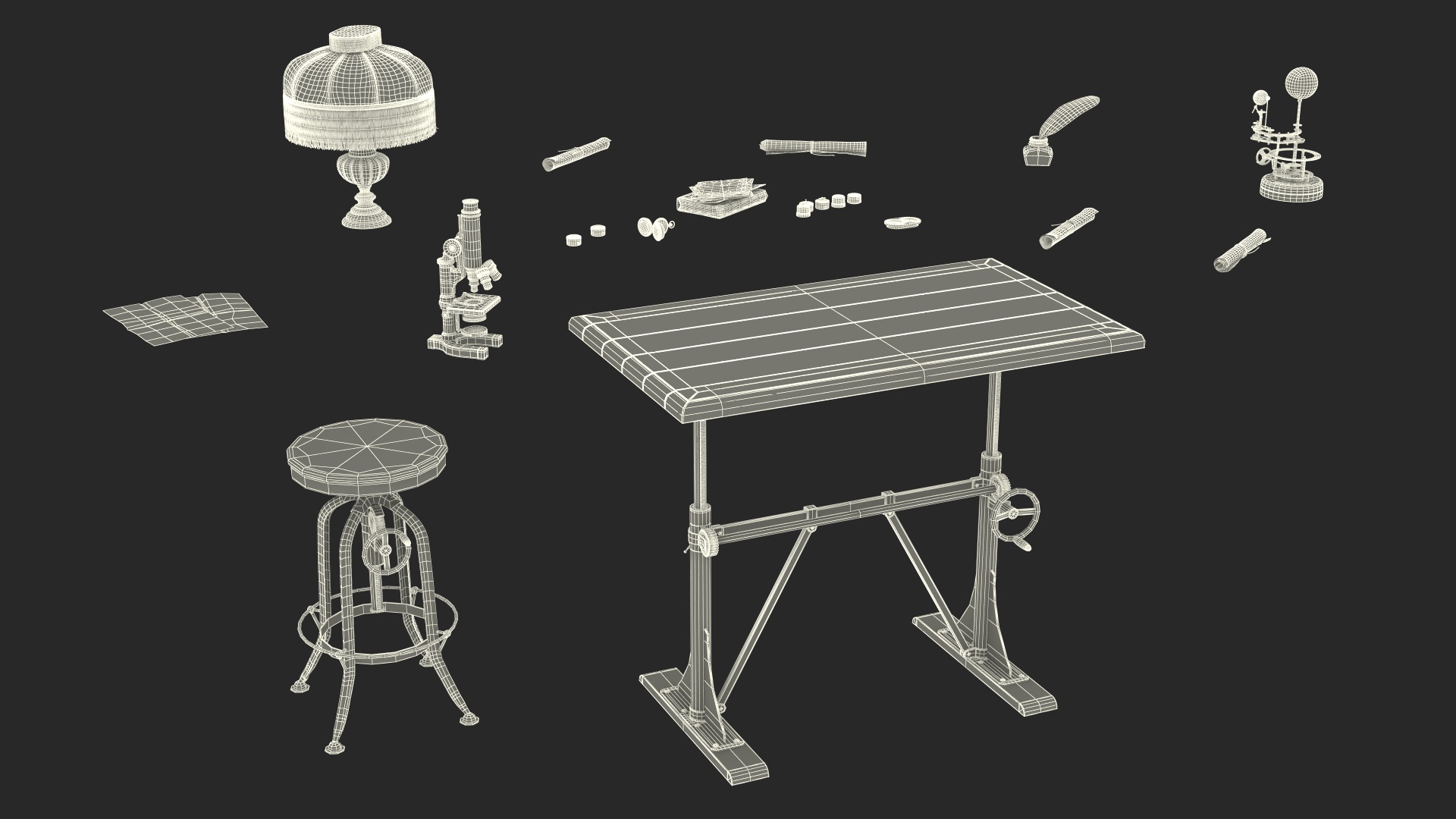 3D Vintage Table with Old Stuff model