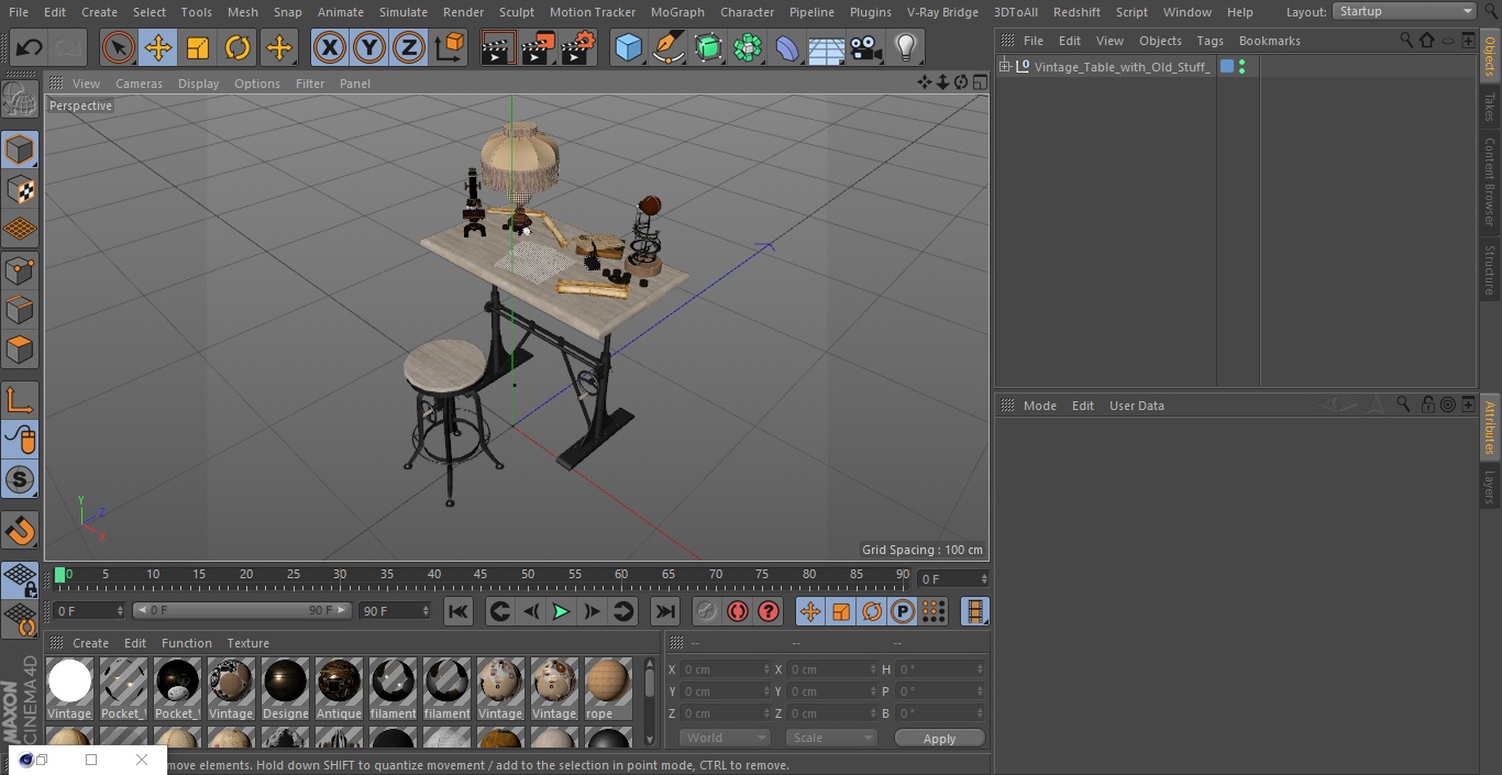3D Vintage Table with Old Stuff model