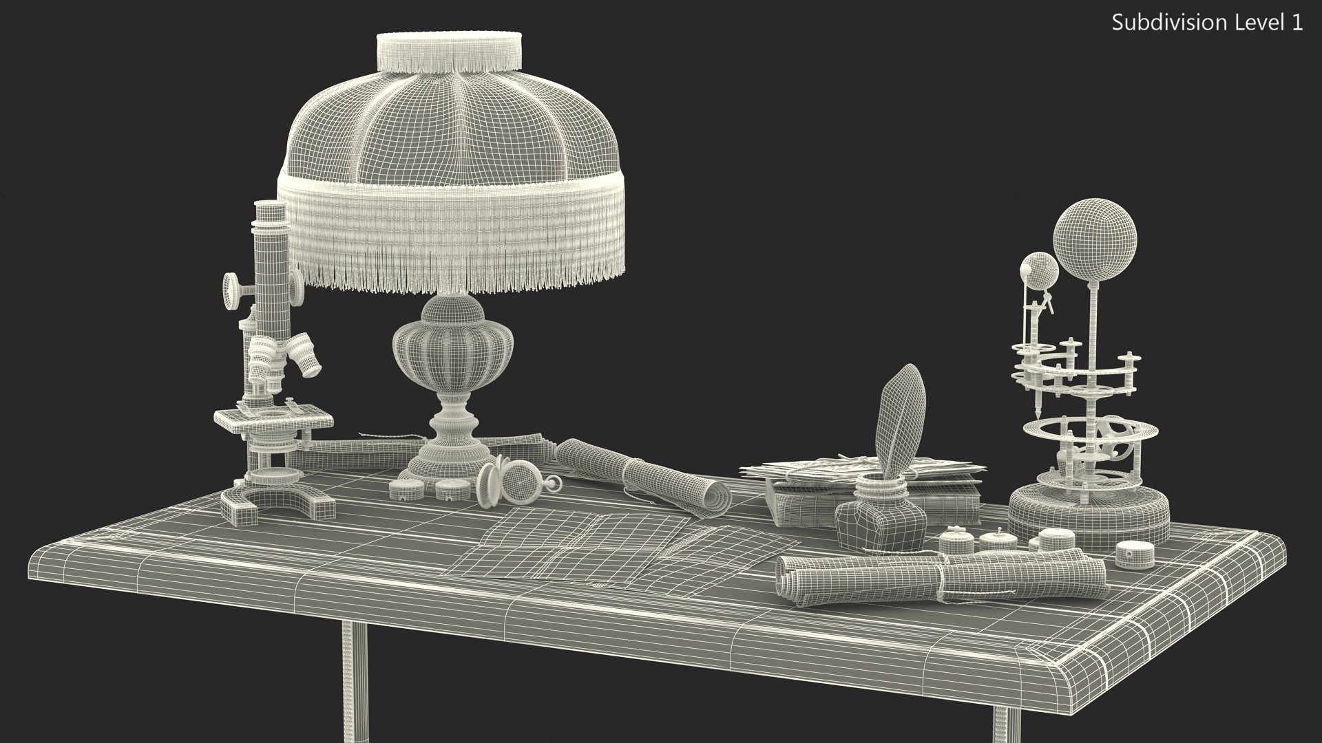 3D Vintage Table with Old Stuff model