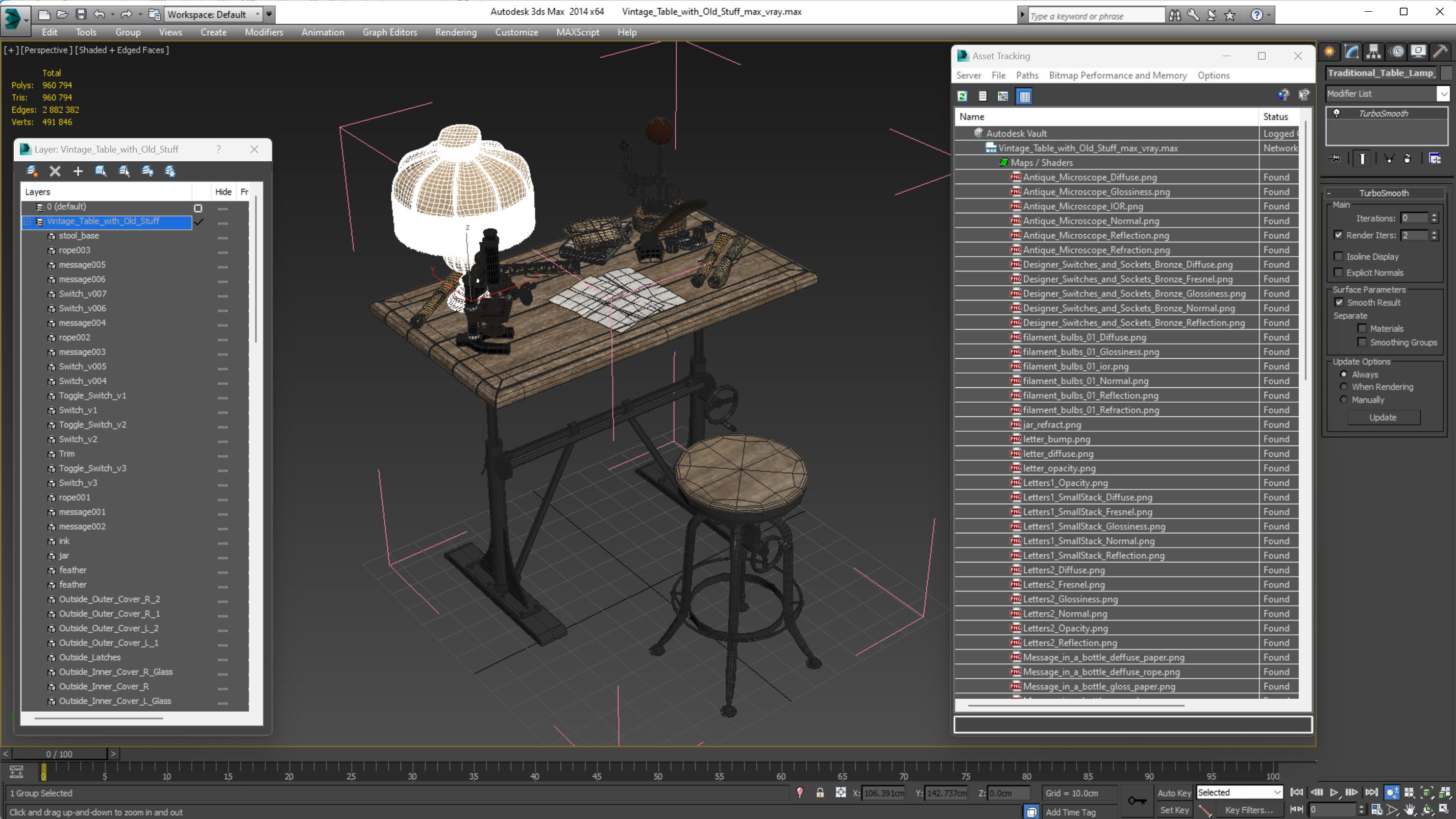 3D Vintage Table with Old Stuff model