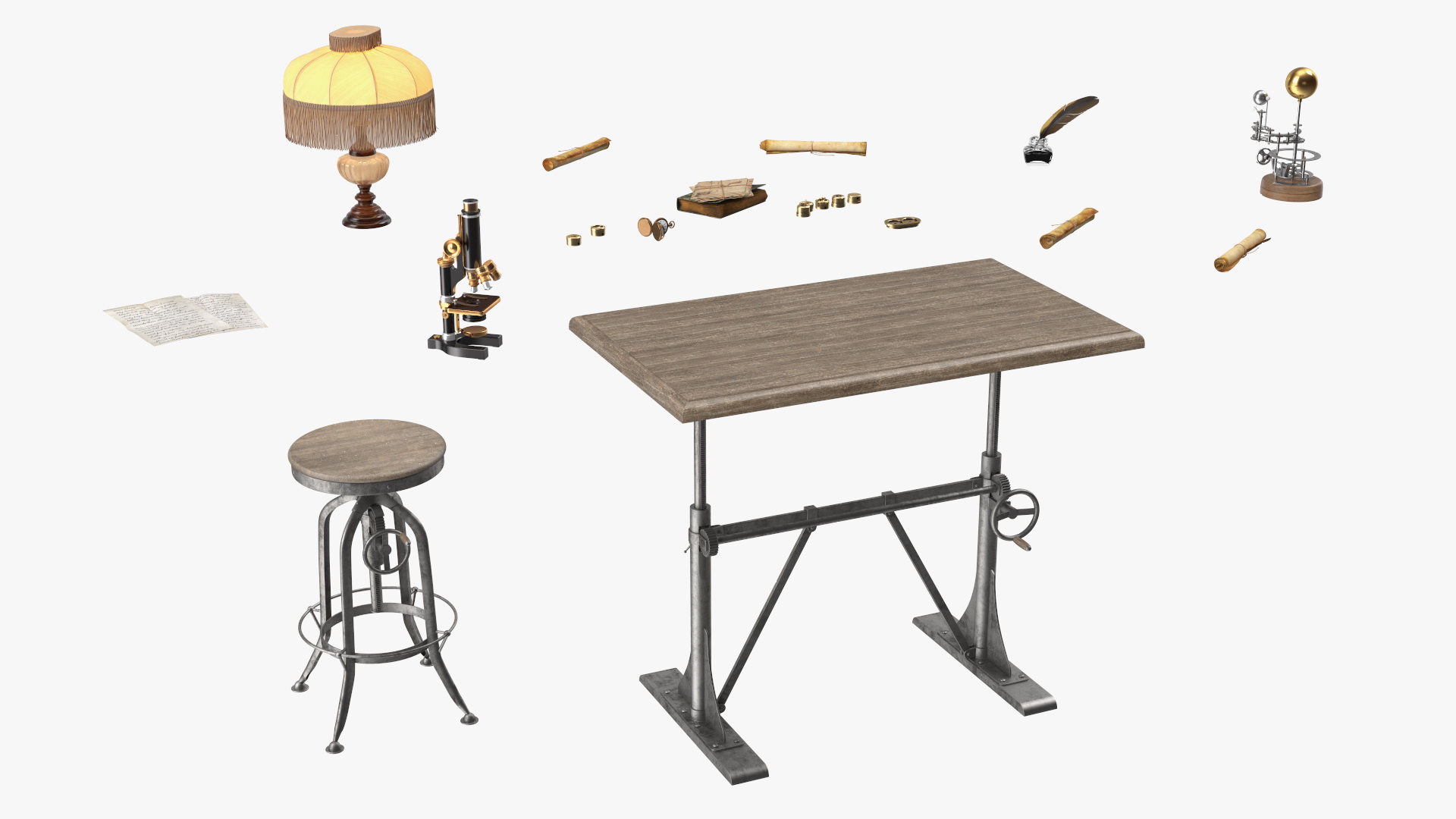3D Vintage Table with Old Stuff model