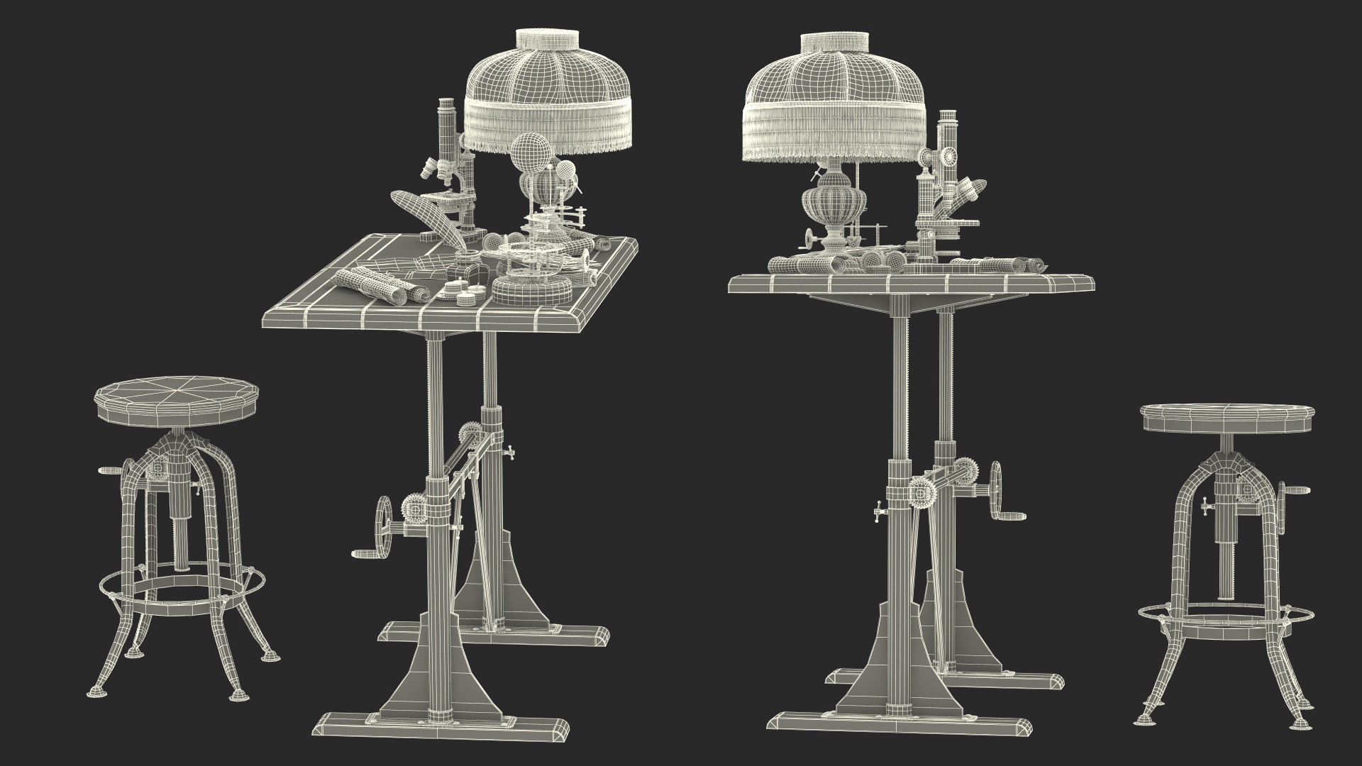 3D Vintage Table with Old Stuff model