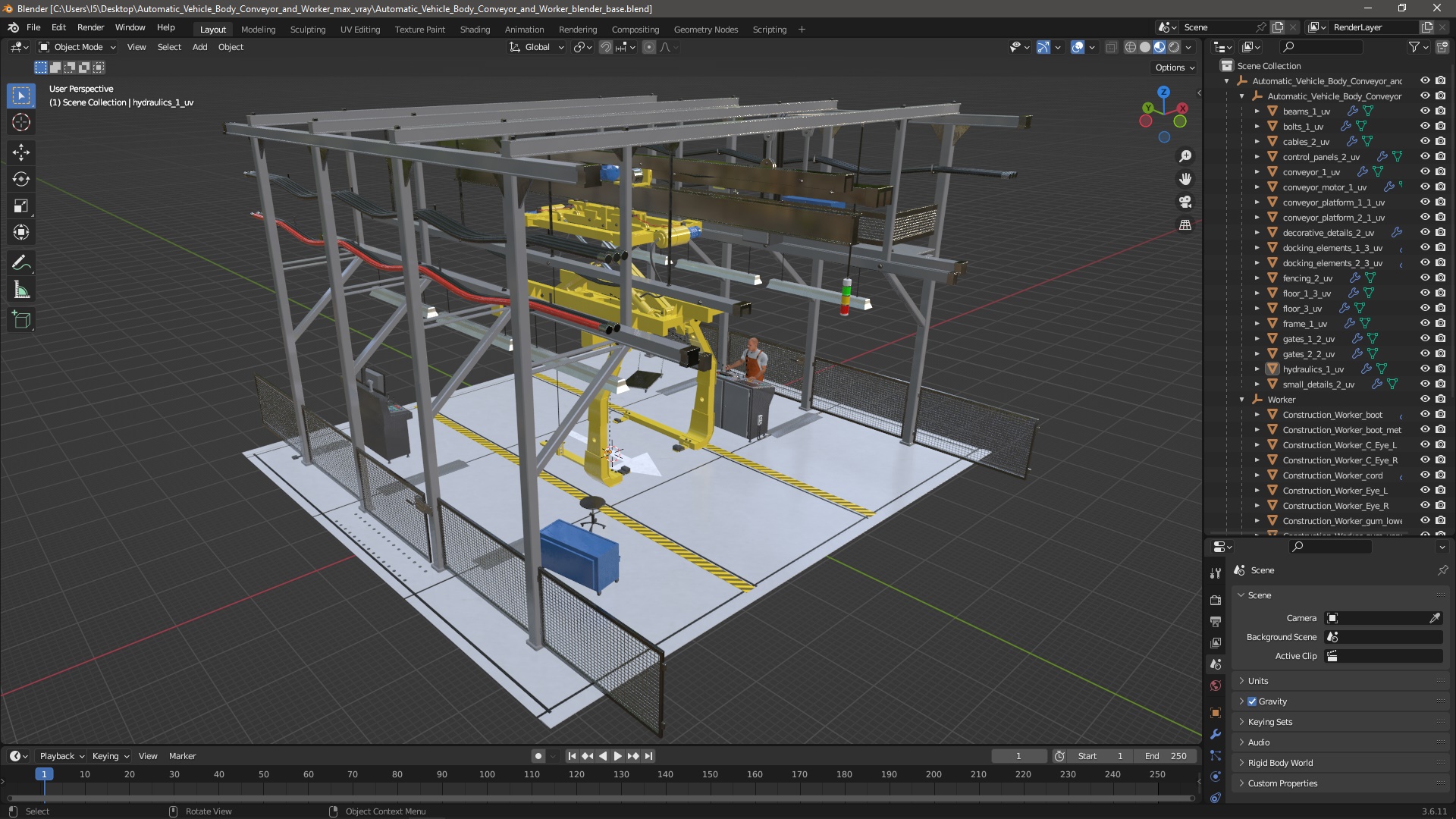 Automatic Vehicle Body Conveyor and Worker 3D