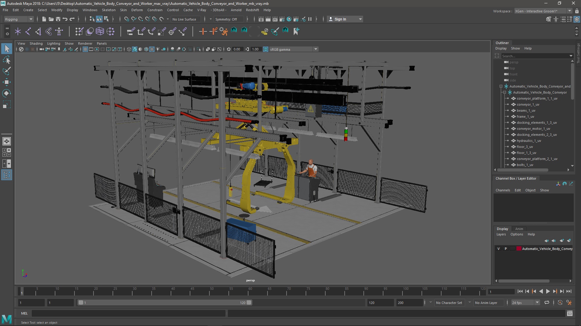 Automatic Vehicle Body Conveyor and Worker 3D