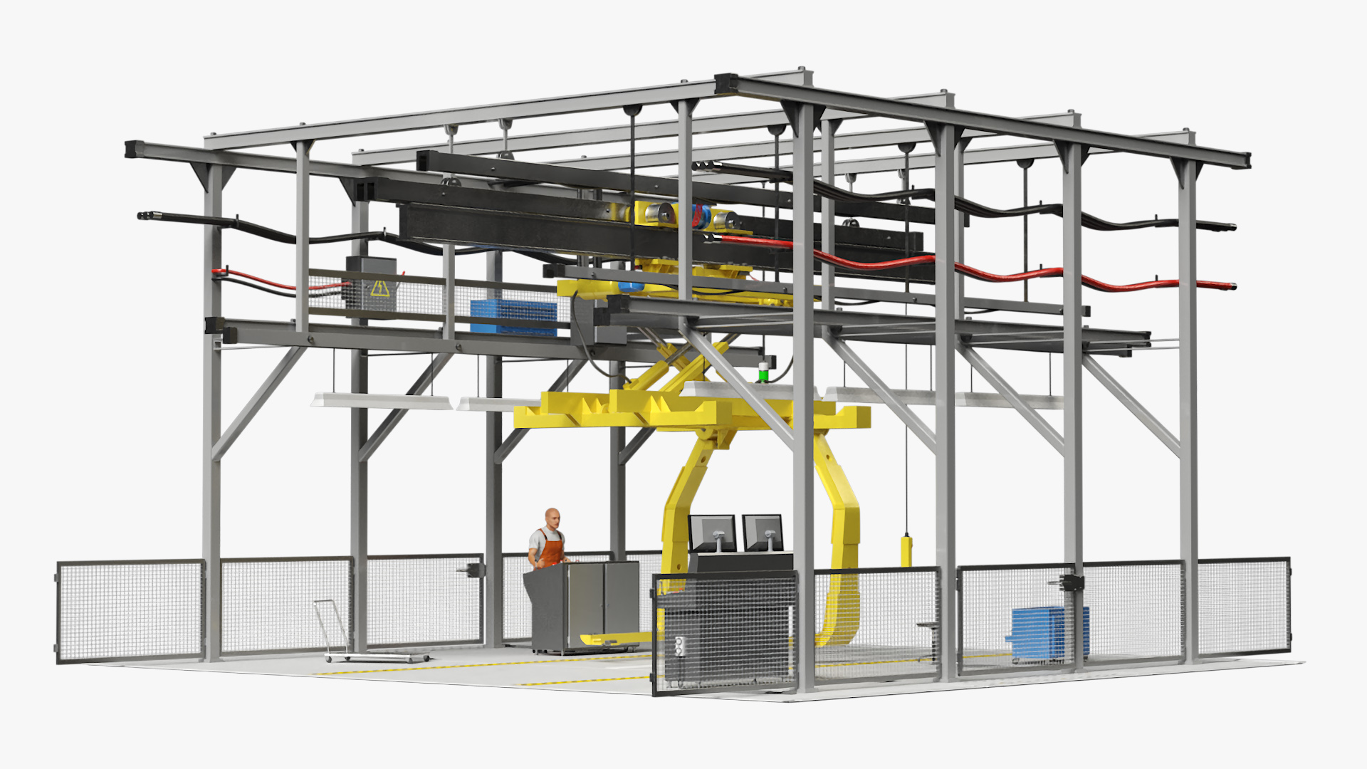 Automatic Vehicle Body Conveyor and Worker 3D