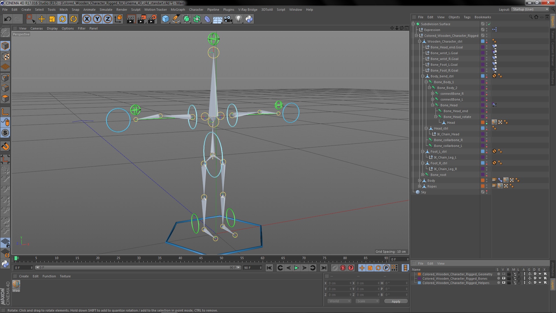 3D model Colored Wooden Character Rigged for Cinema 4D