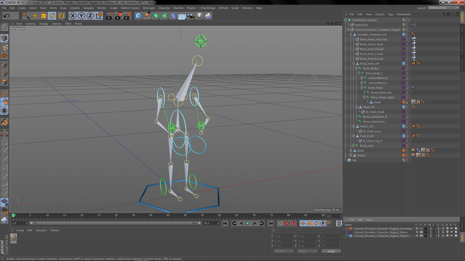 3D model Colored Wooden Character Rigged for Cinema 4D