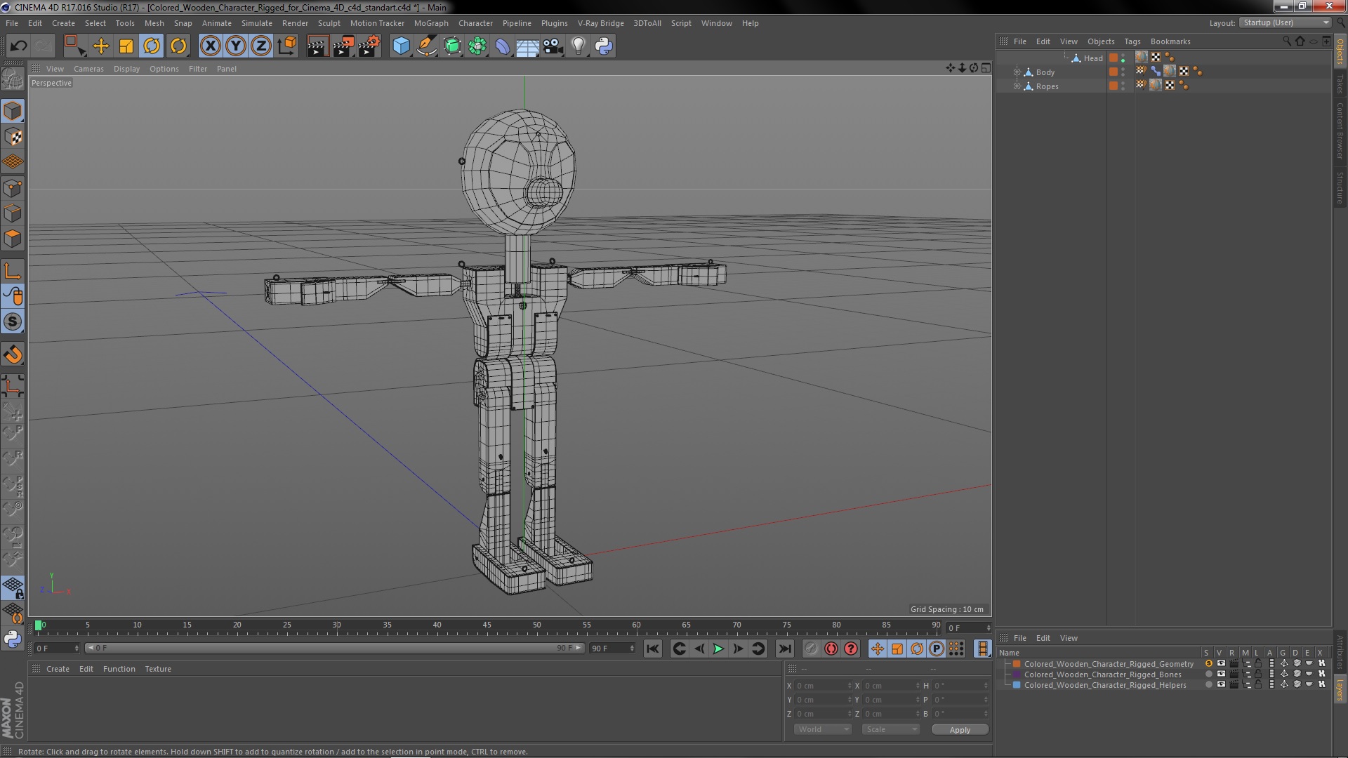 3D model Colored Wooden Character Rigged for Cinema 4D