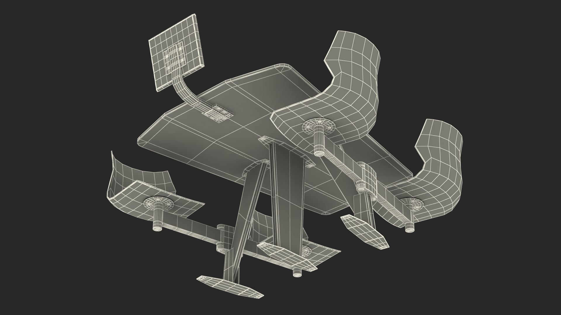 Bowling Table with Gray Chairs and Monitor 3D