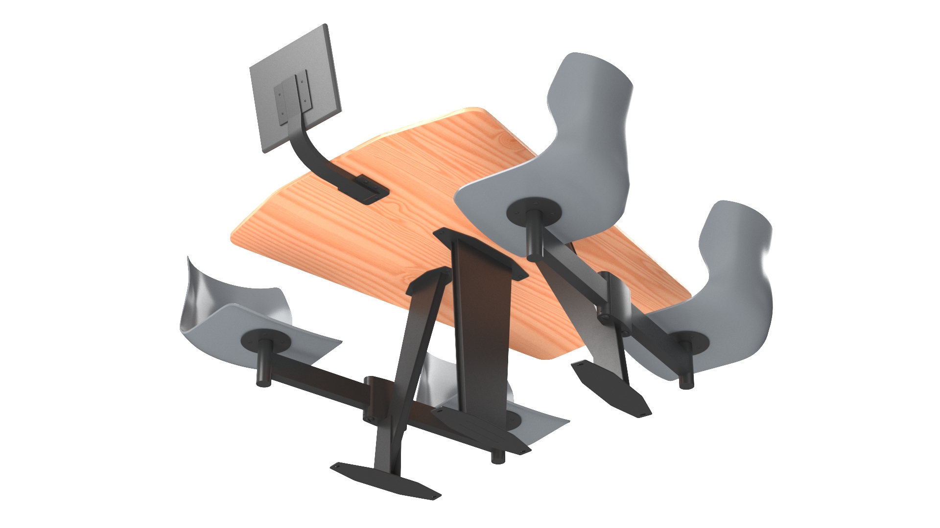 Bowling Table with Gray Chairs and Monitor 3D