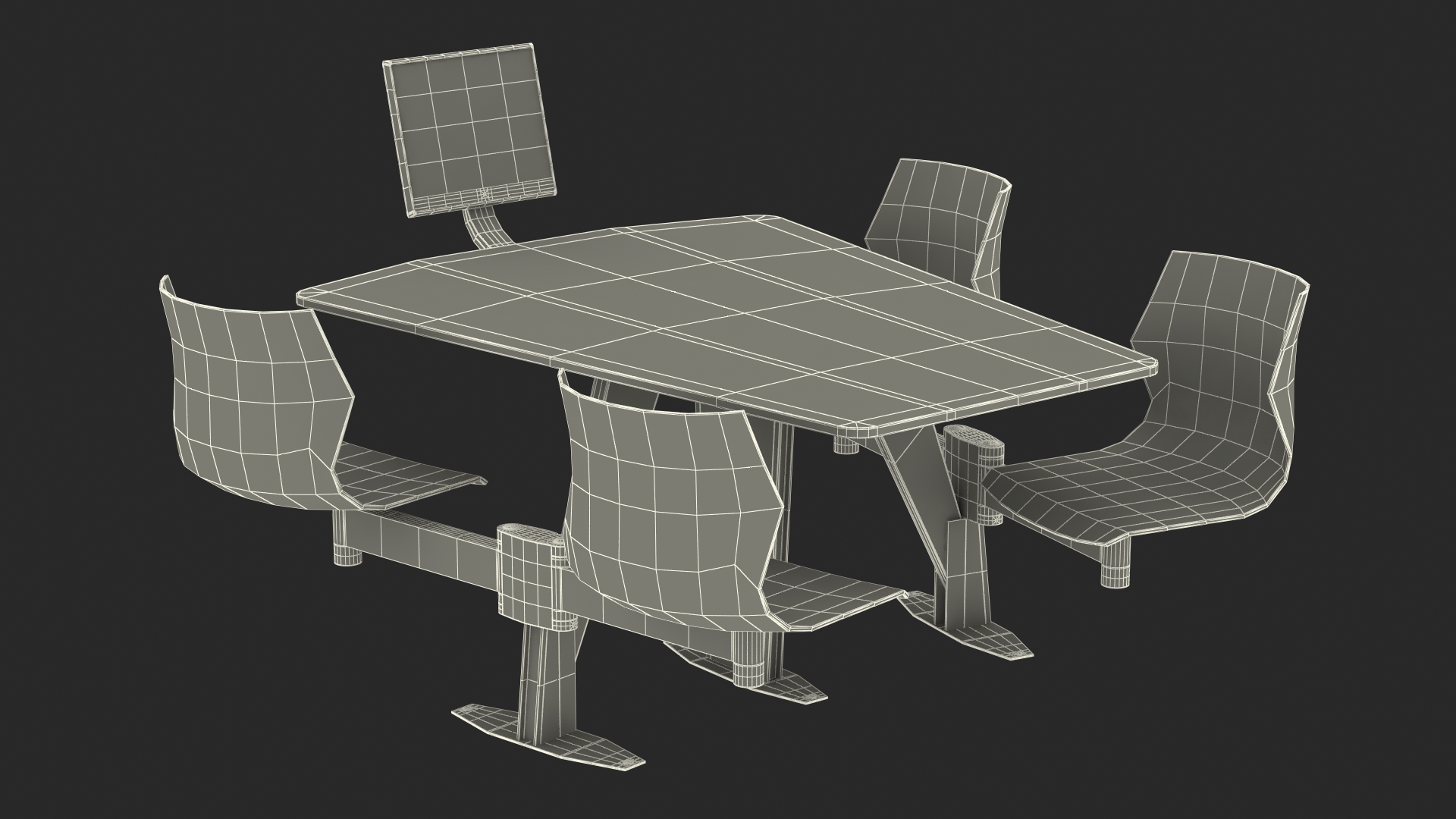 Bowling Table with Gray Chairs and Monitor 3D