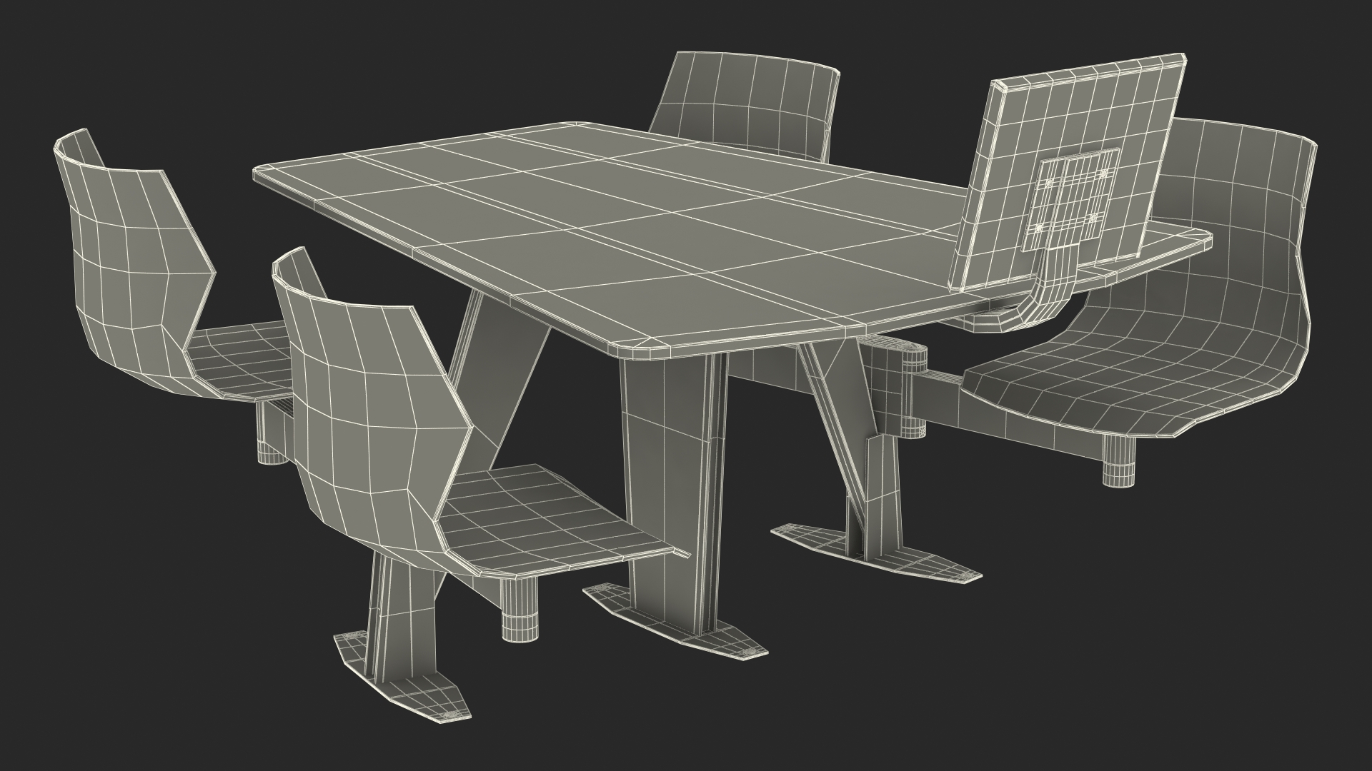 Bowling Table with Gray Chairs and Monitor 3D