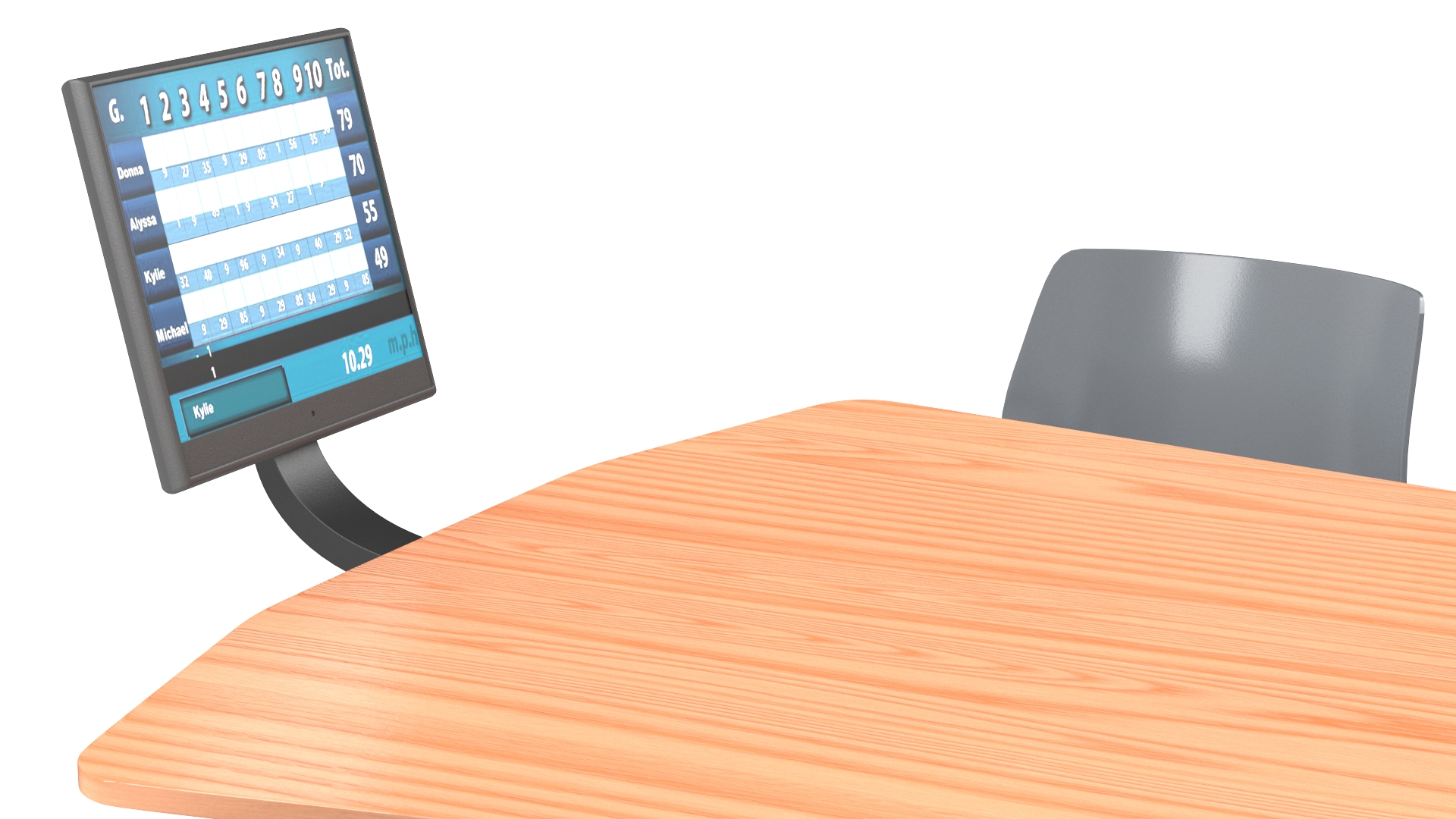 Bowling Table with Gray Chairs and Monitor 3D