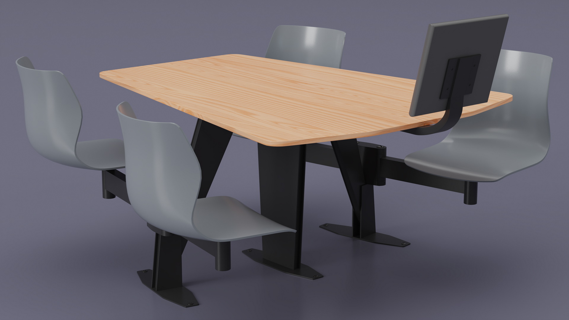 Bowling Table with Gray Chairs and Monitor 3D