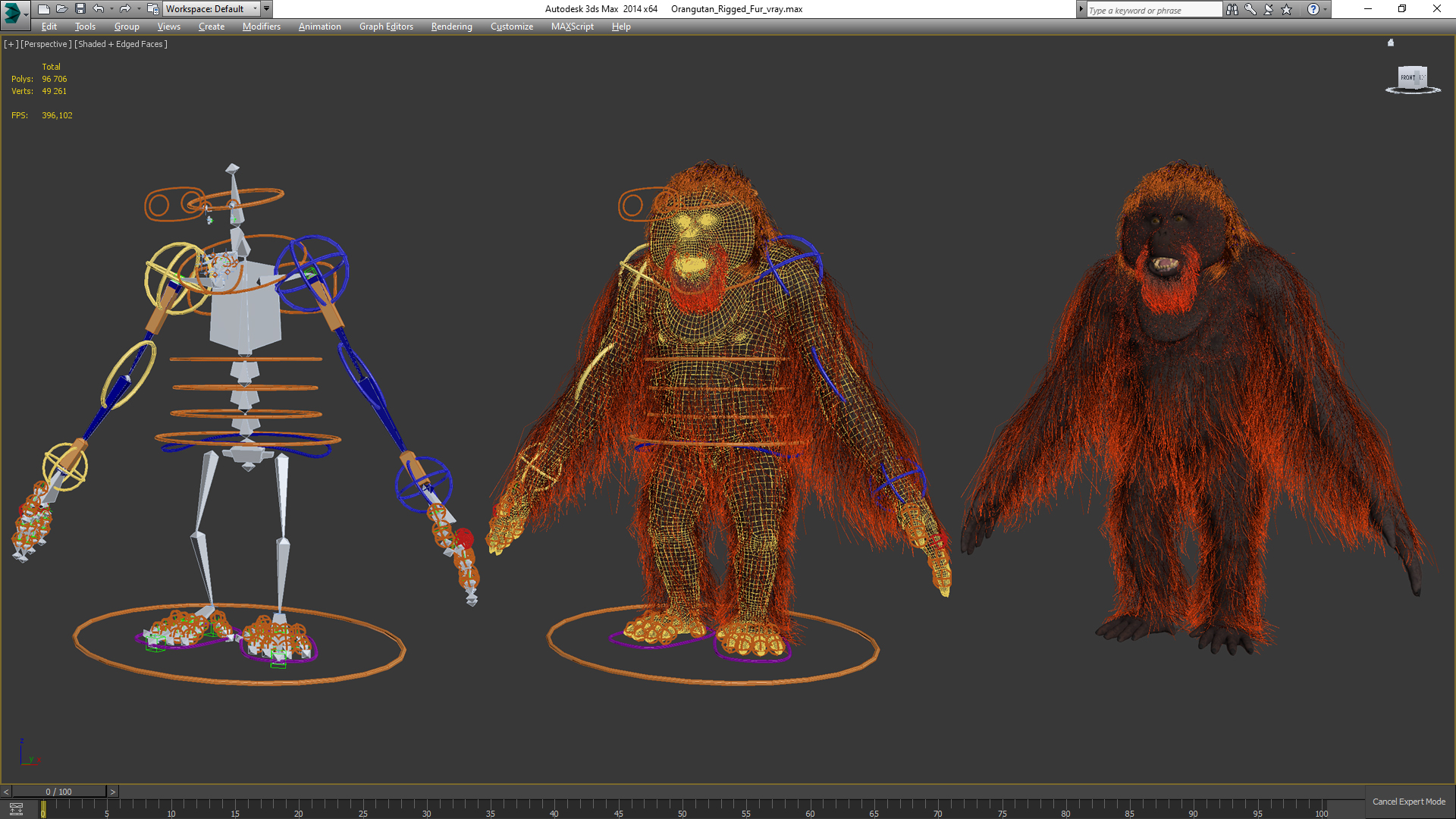 3D model Orangutan Rigged Fur