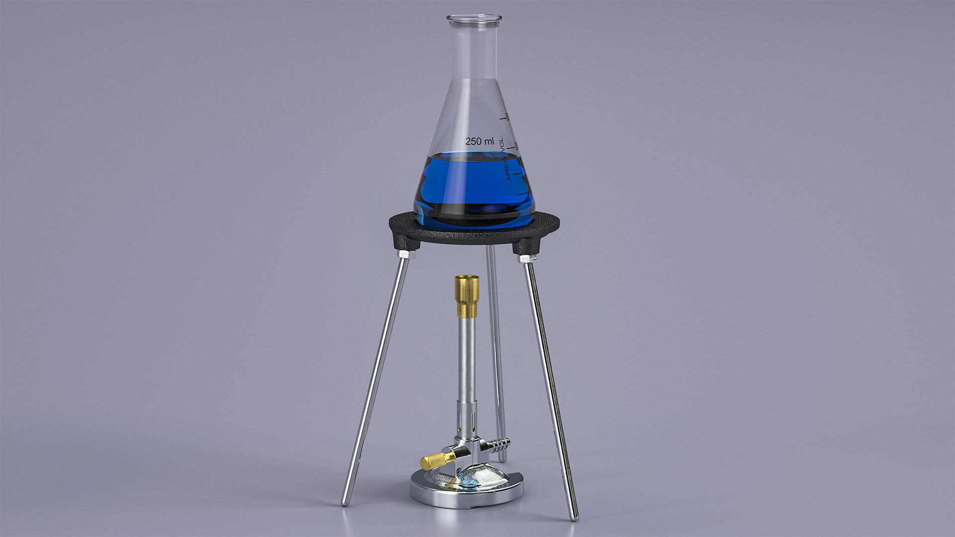 3D model Bunsen Burner with Erlenmeyer Flask on Tripod