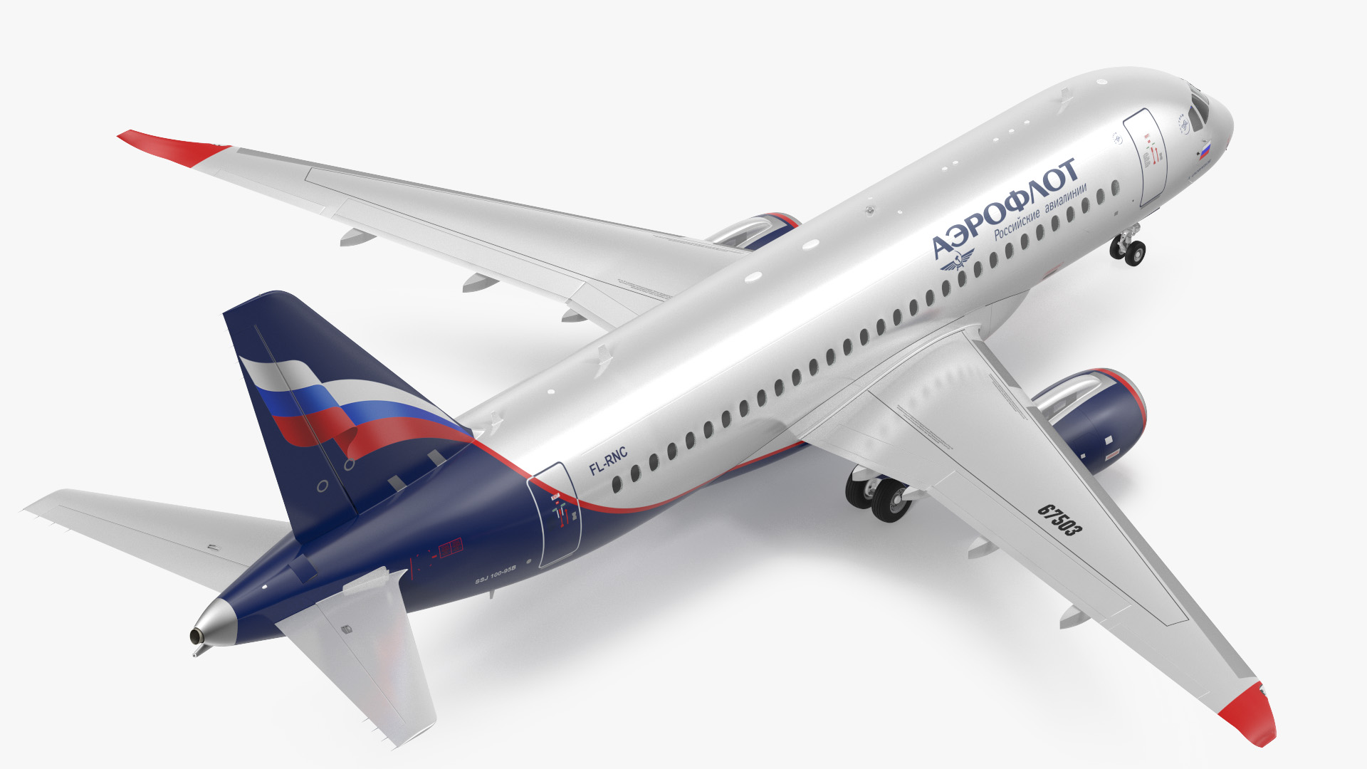 3D Sukhoi Superjet 100 with Saberlets Aeroflot model