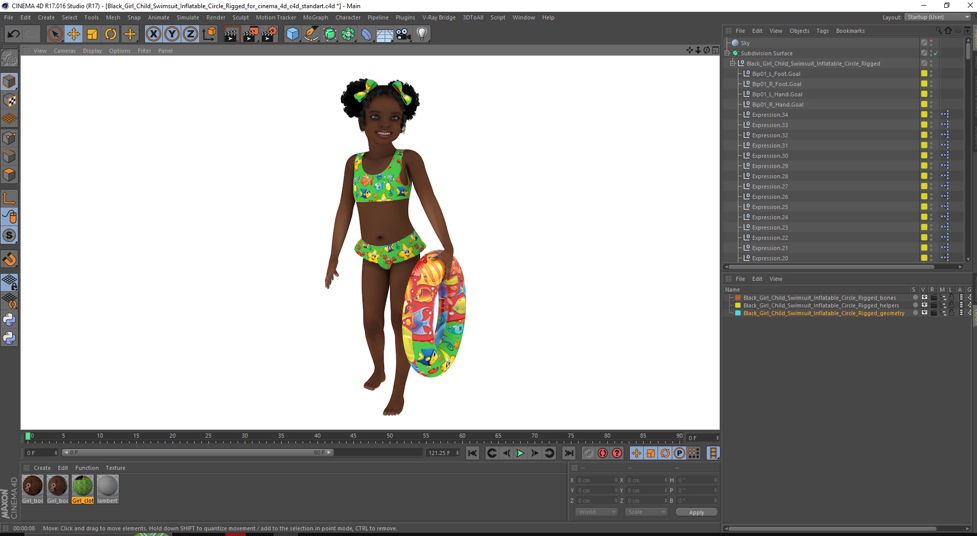 Black Girl Child Swimsuit Inflatable Circle Rigged for Cinema 4D 3D model