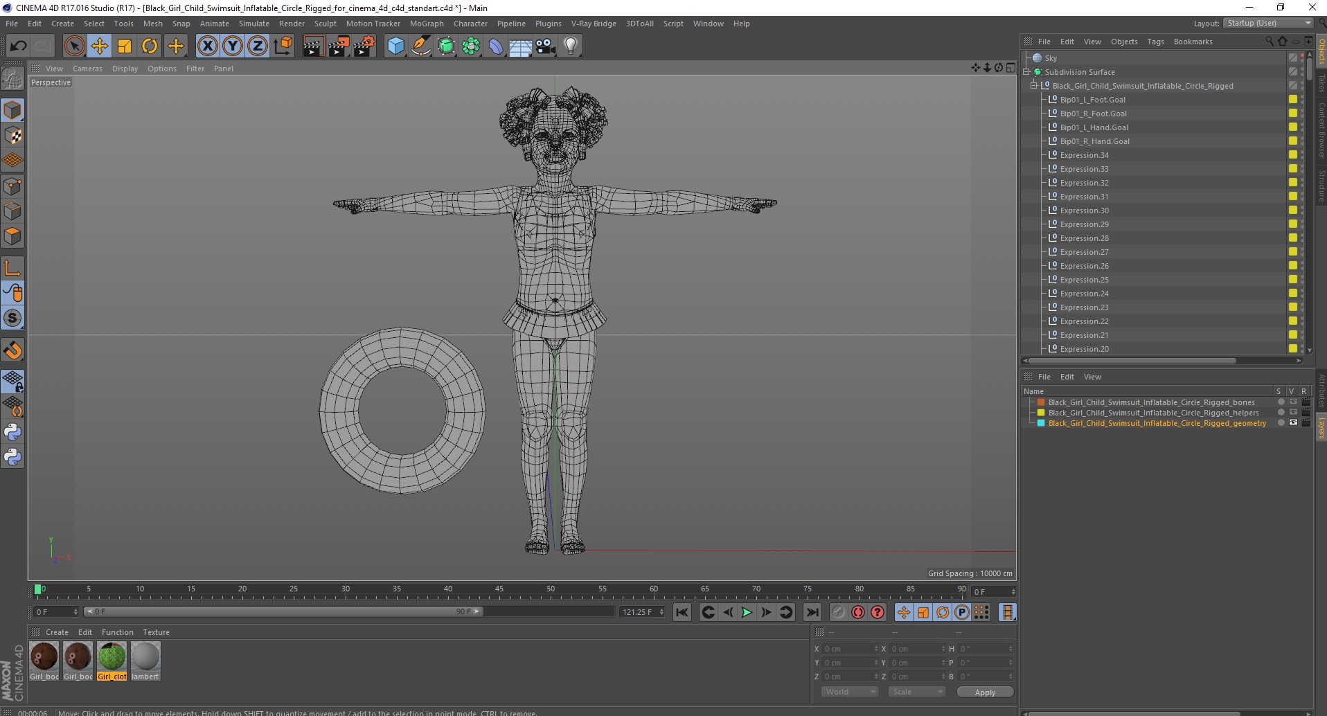 Black Girl Child Swimsuit Inflatable Circle Rigged for Cinema 4D 3D model