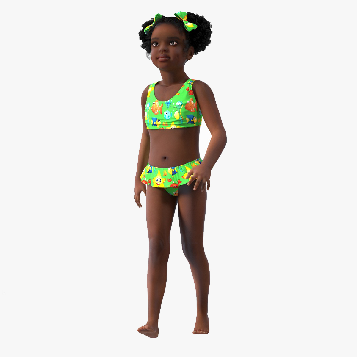 Black Girl Child Swimsuit Inflatable Circle Rigged for Cinema 4D 3D model