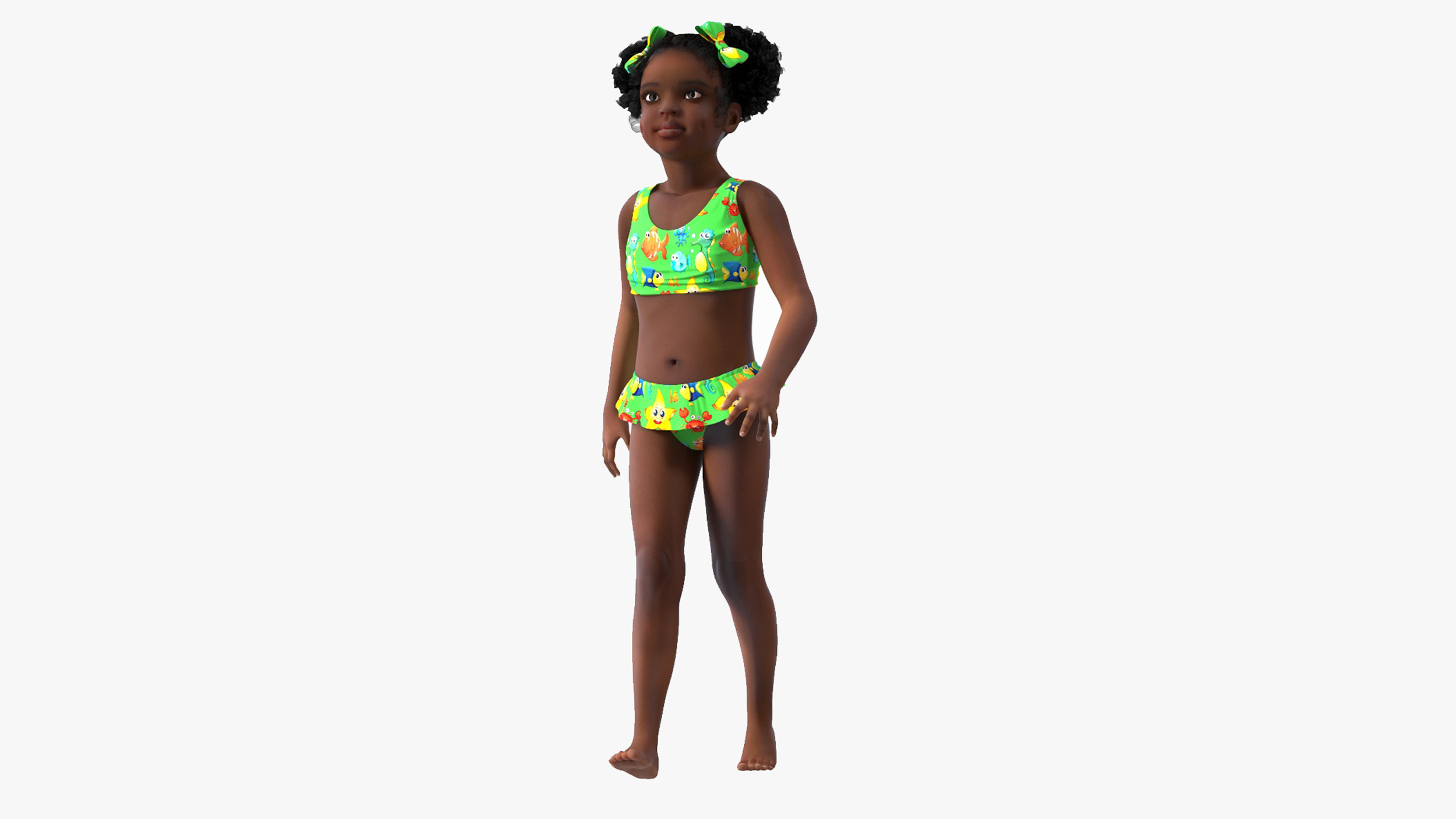 Black Girl Child Swimsuit Inflatable Circle Rigged for Cinema 4D 3D model