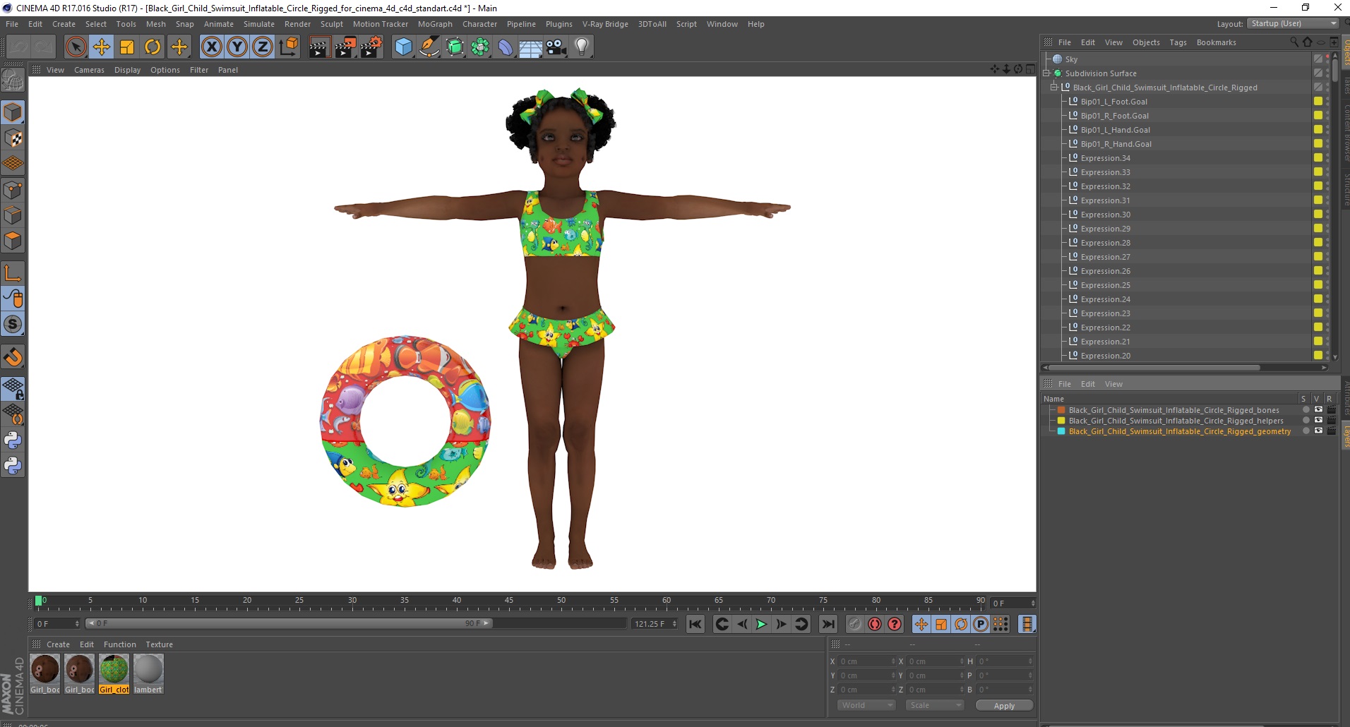 Black Girl Child Swimsuit Inflatable Circle Rigged for Cinema 4D 3D model