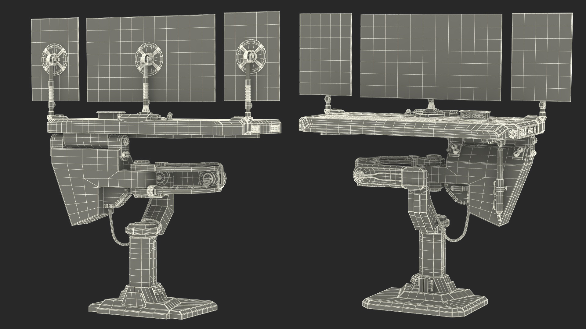 Sci-fi Three Monitor Computer 3D model