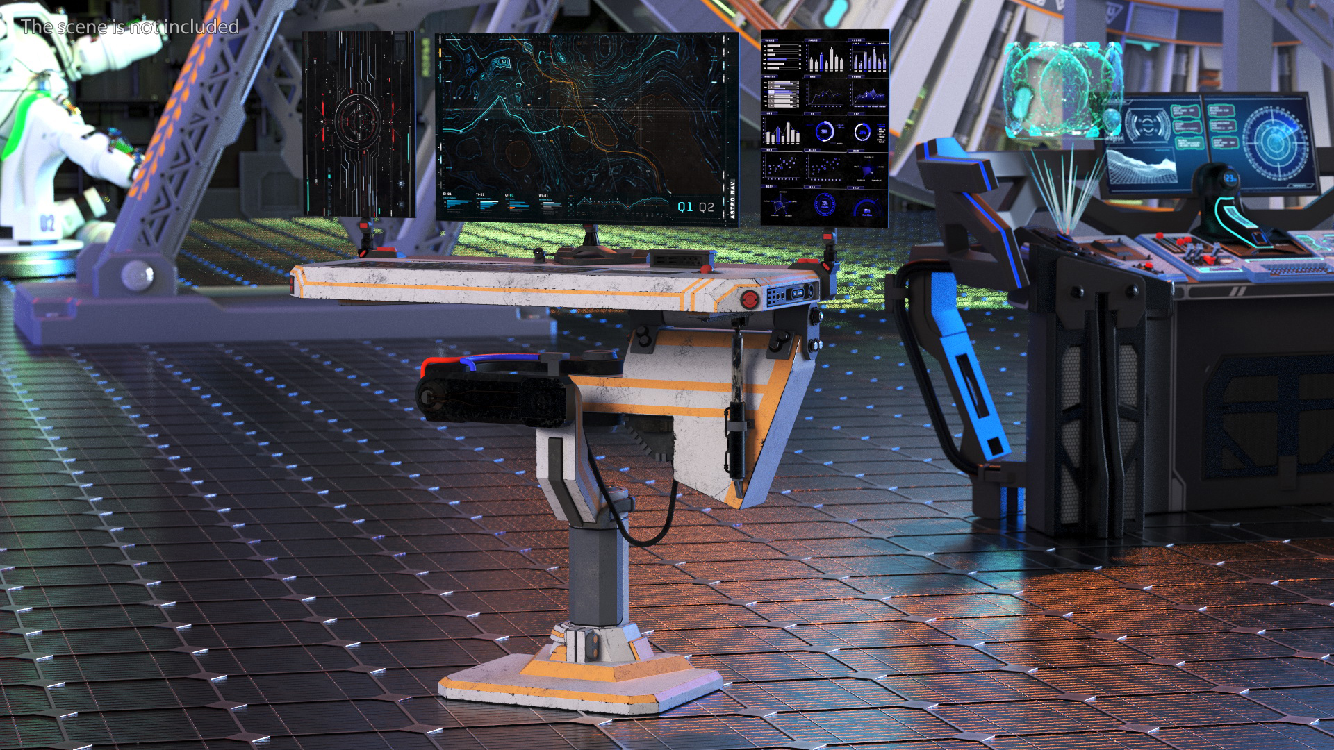Sci-fi Three Monitor Computer 3D model