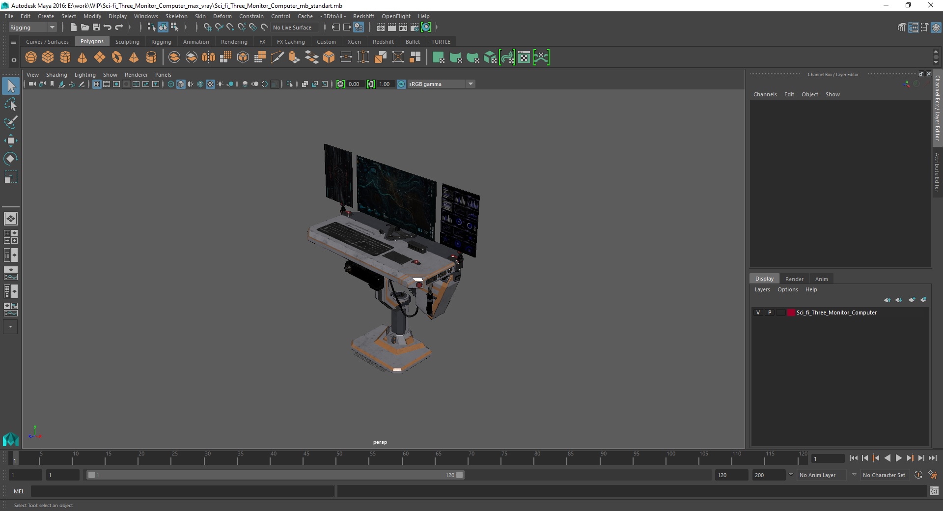 Sci-fi Three Monitor Computer 3D model