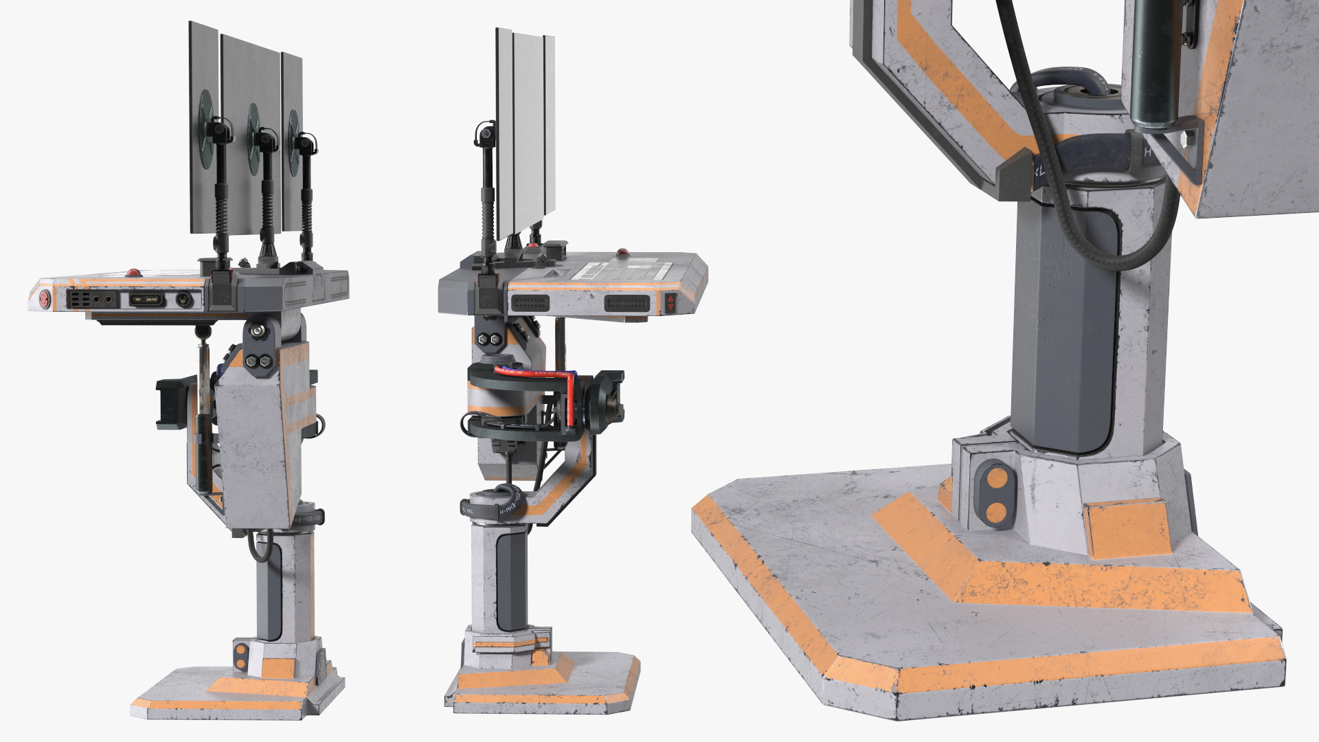 Sci-fi Three Monitor Computer 3D model