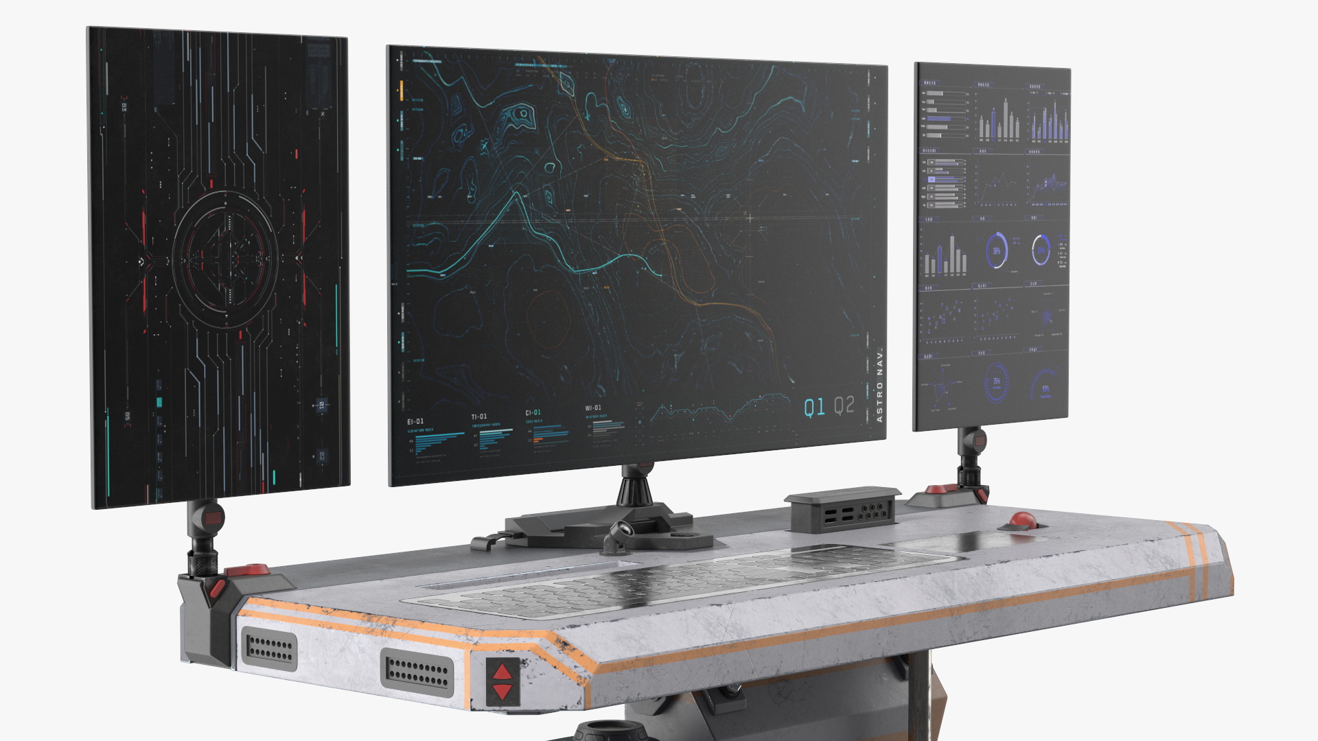 Sci-fi Three Monitor Computer 3D model