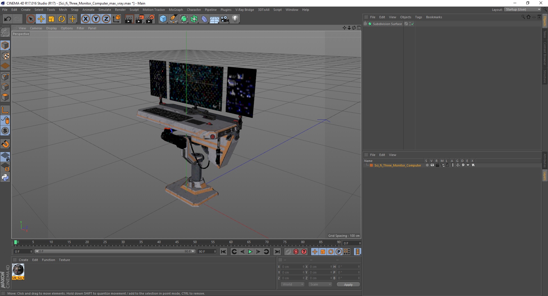 Sci-fi Three Monitor Computer 3D model