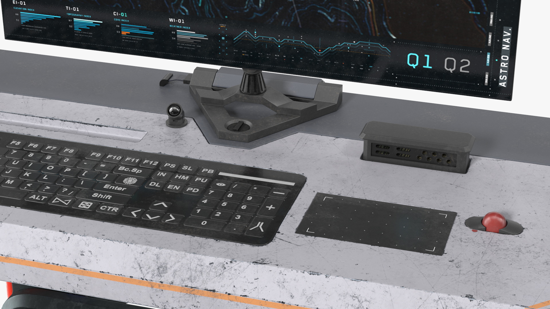 Sci-fi Three Monitor Computer 3D model