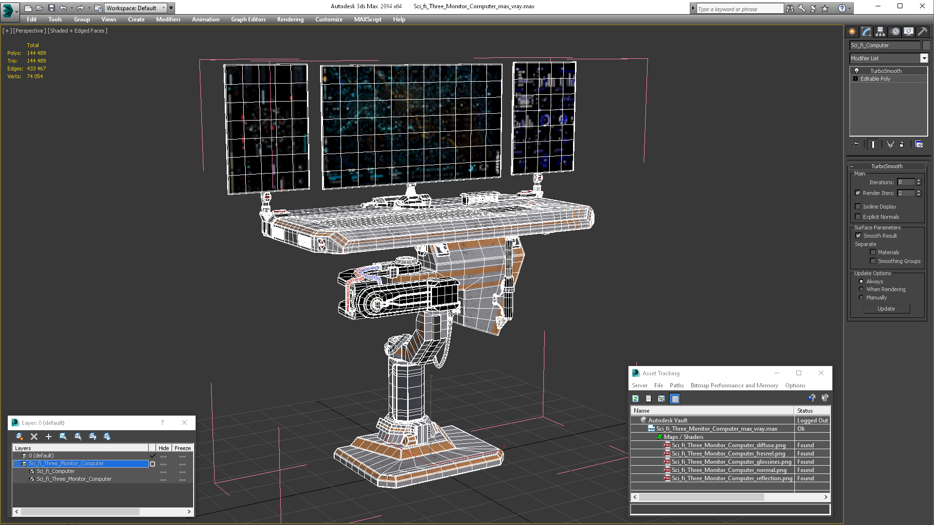 Sci-fi Three Monitor Computer 3D model