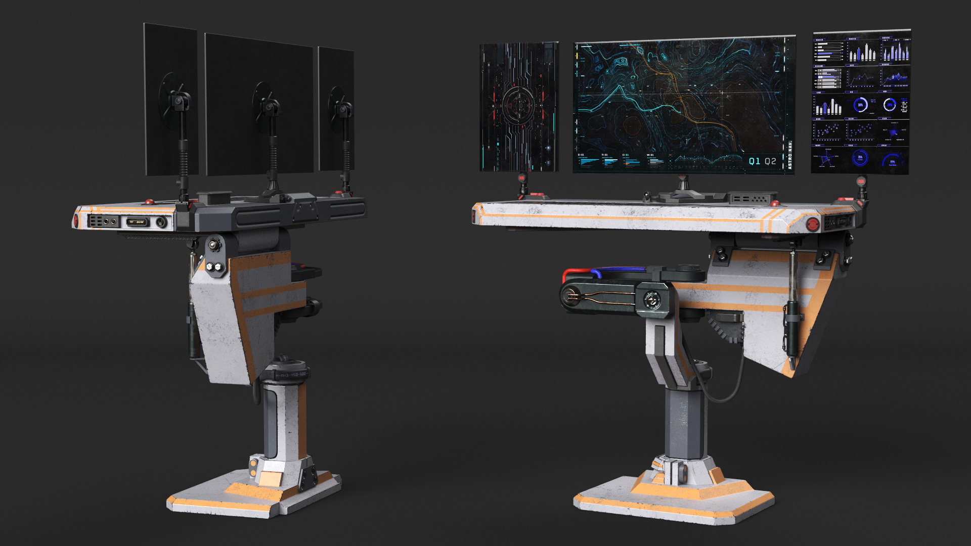 Sci-fi Three Monitor Computer 3D model