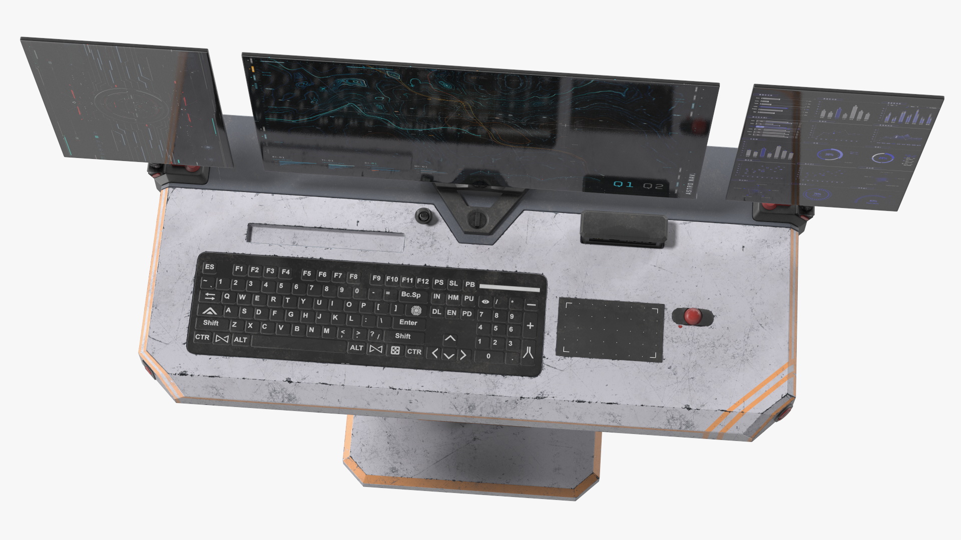 Sci-fi Three Monitor Computer 3D model
