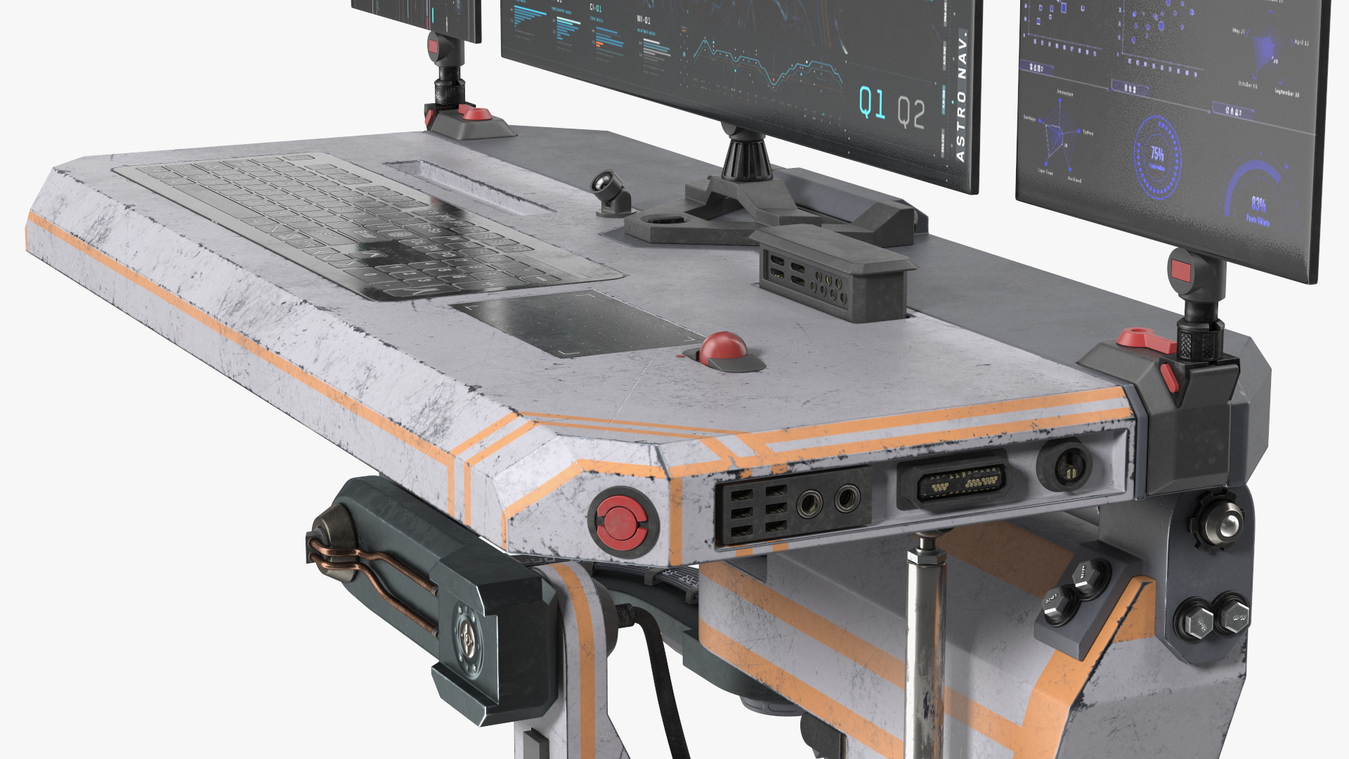 Sci-fi Three Monitor Computer 3D model