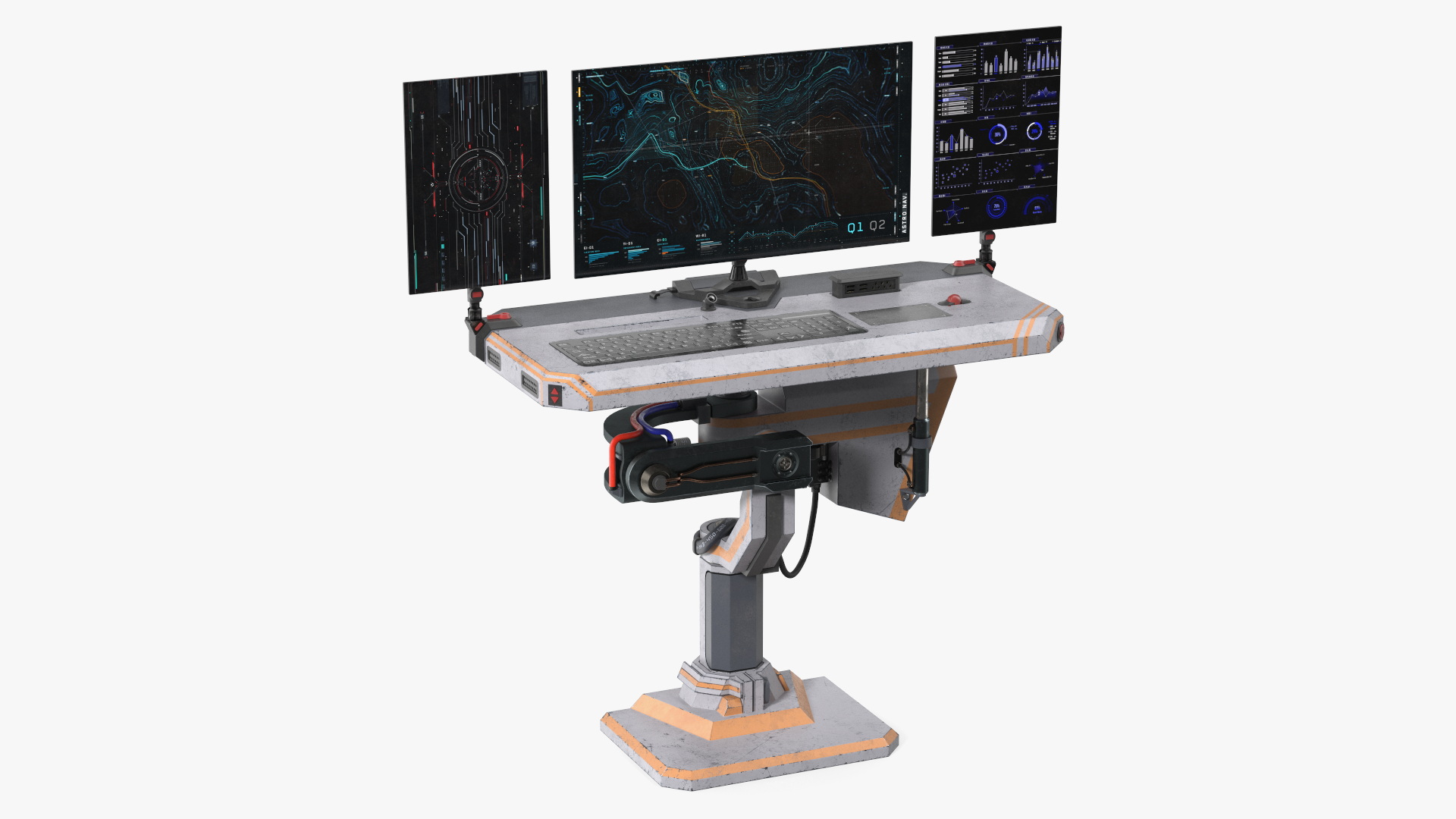 Sci-fi Three Monitor Computer 3D model