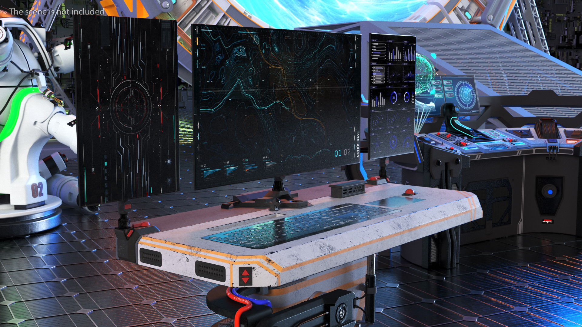 Sci-fi Three Monitor Computer 3D model