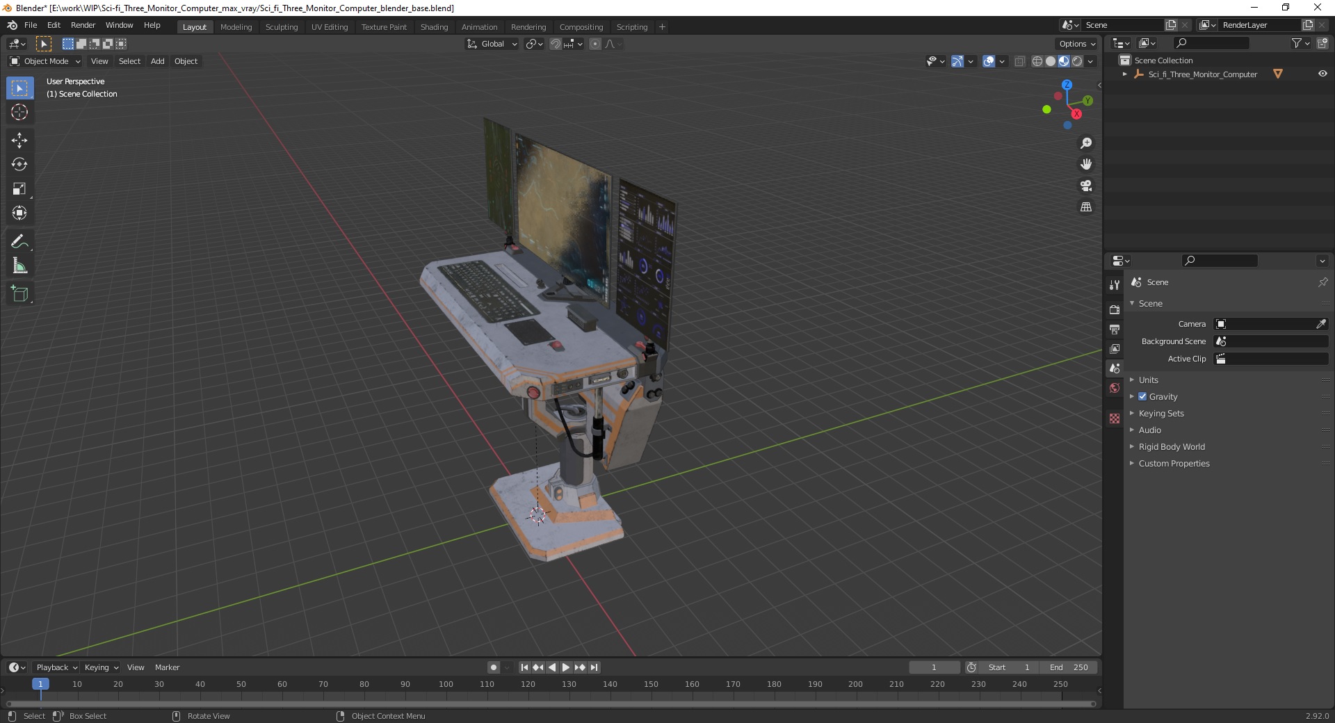Sci-fi Three Monitor Computer 3D model