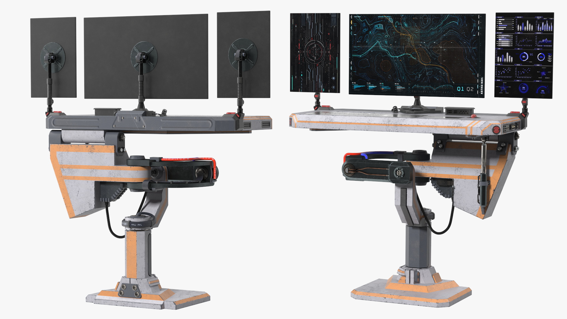 Sci-fi Three Monitor Computer 3D model