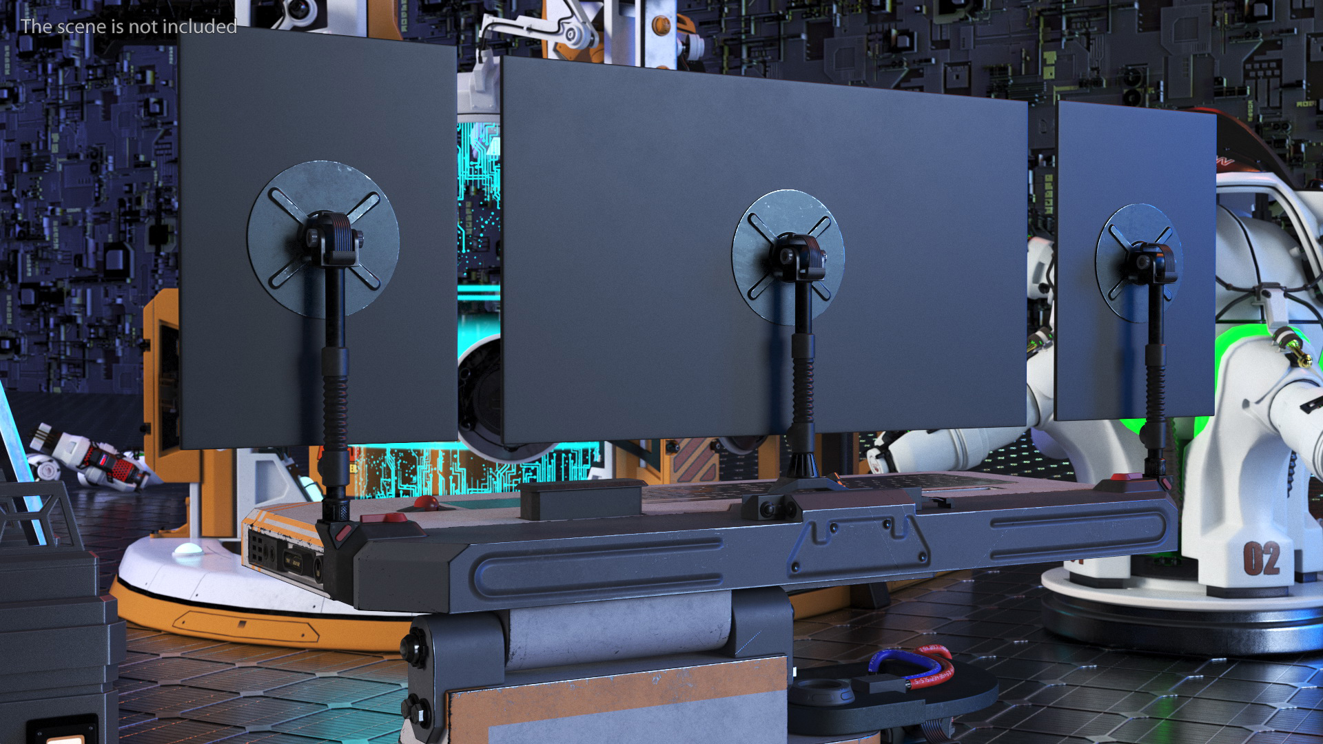 Sci-fi Three Monitor Computer 3D model
