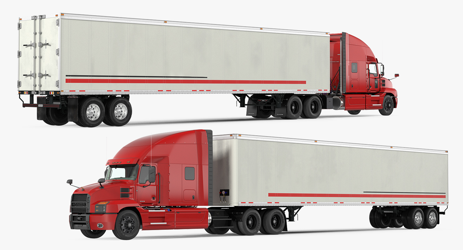 3D model Mack Anthem Truck with Trailer 2018
