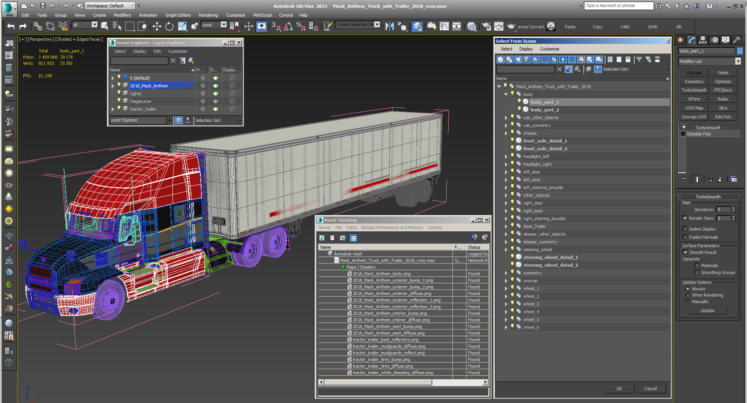 3D model Mack Anthem Truck with Trailer 2018