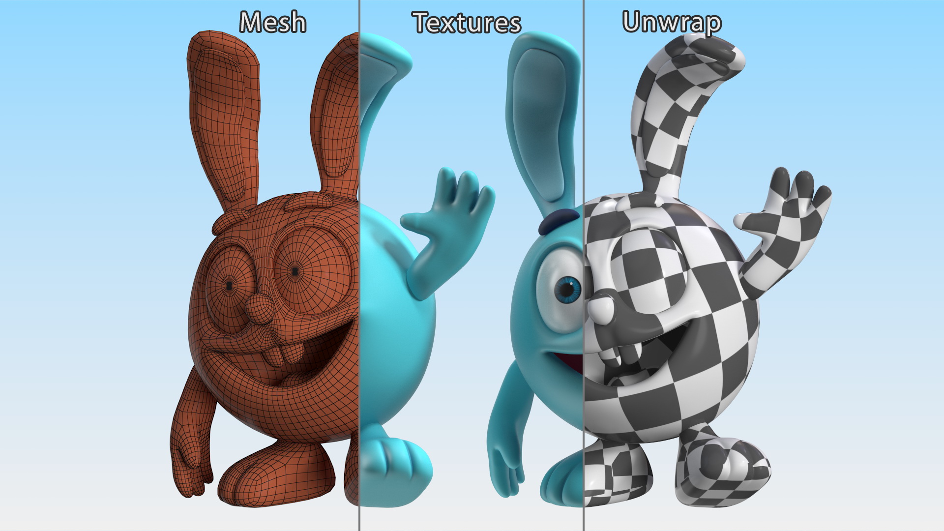 3D GoGoRiki Rabbit Character Happy Pose