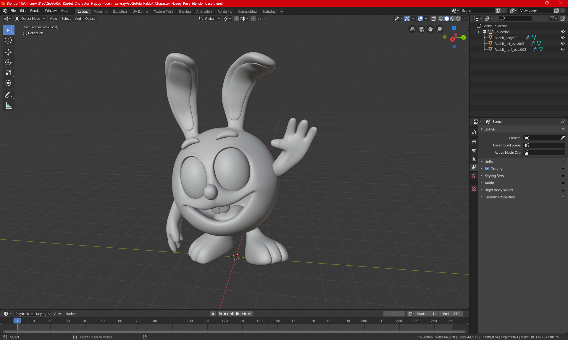 3D GoGoRiki Rabbit Character Happy Pose