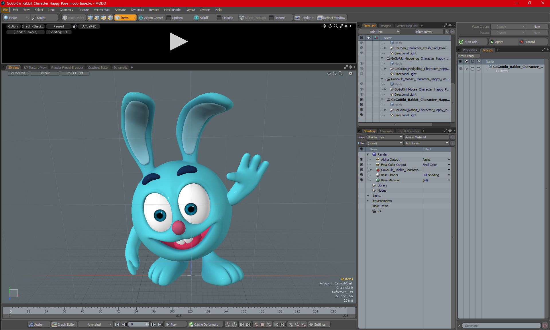 3D GoGoRiki Rabbit Character Happy Pose