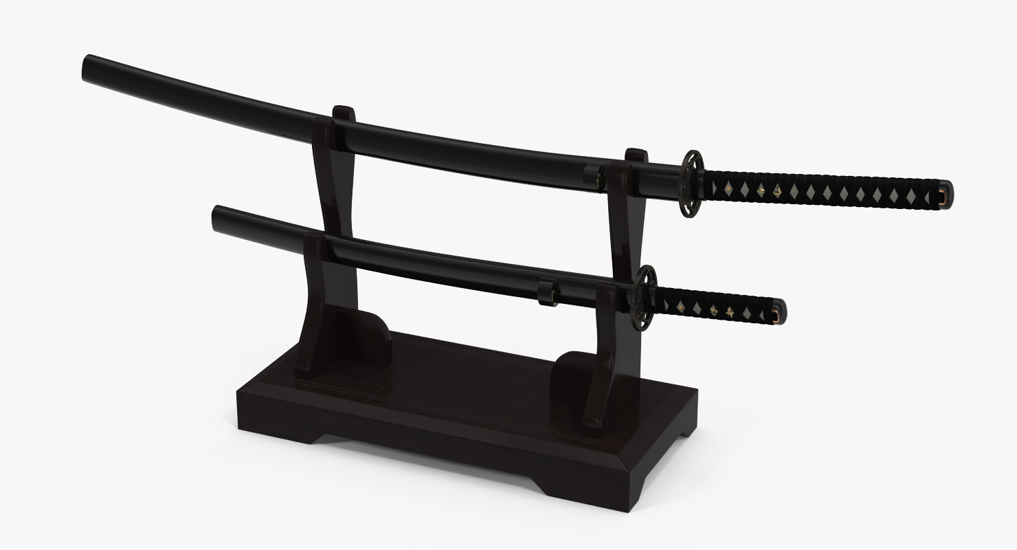 3D Double Sword Stand for Samurai Katana and Wakizashi